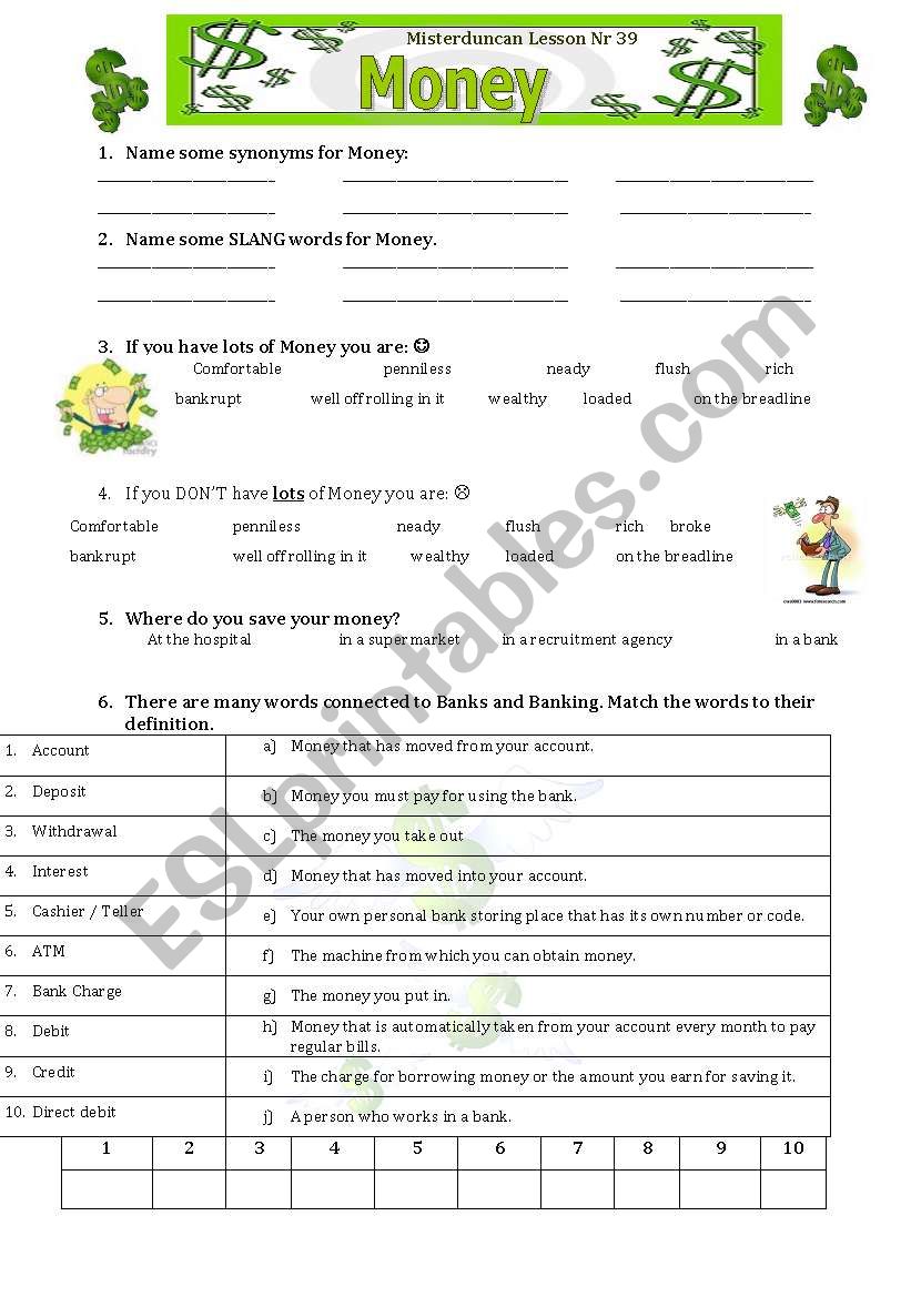 Misterduncan lesson 39 Money Bank vocabulary