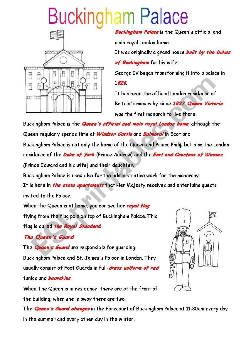 Buckingham palace worksheet