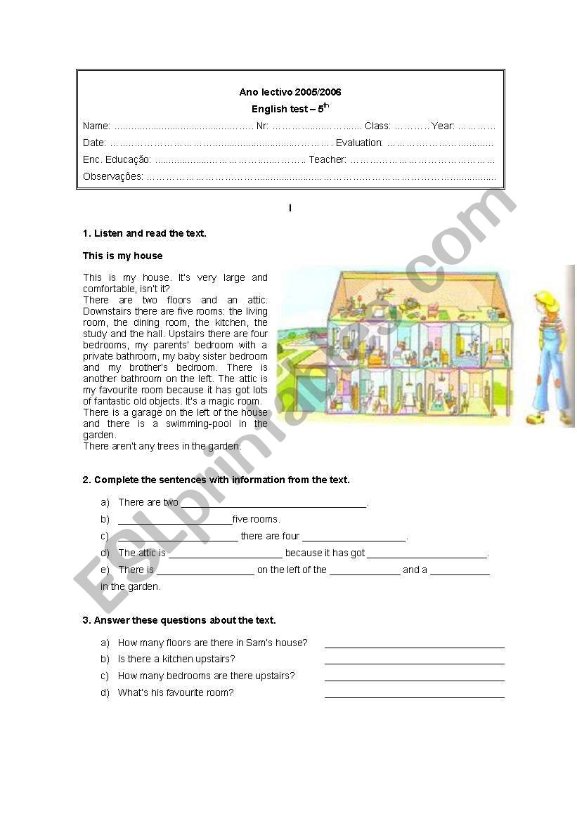 house worksheet