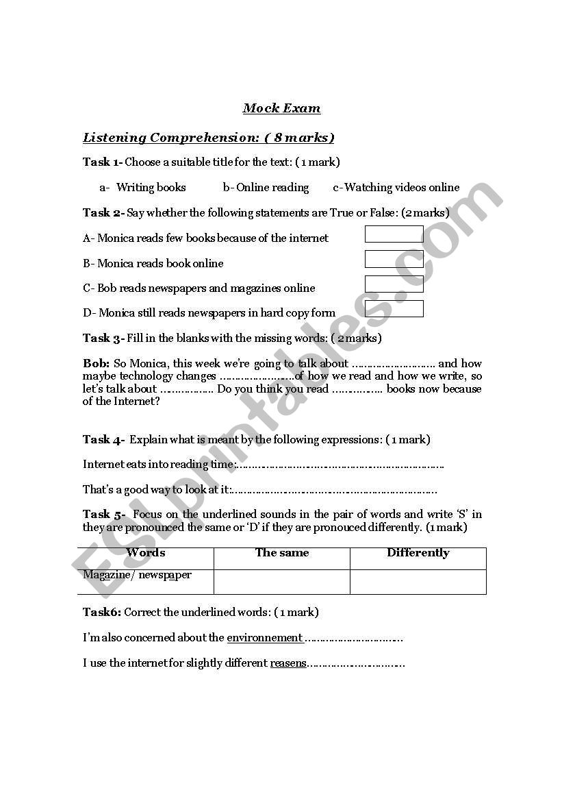 Listening Comprehension mock exam