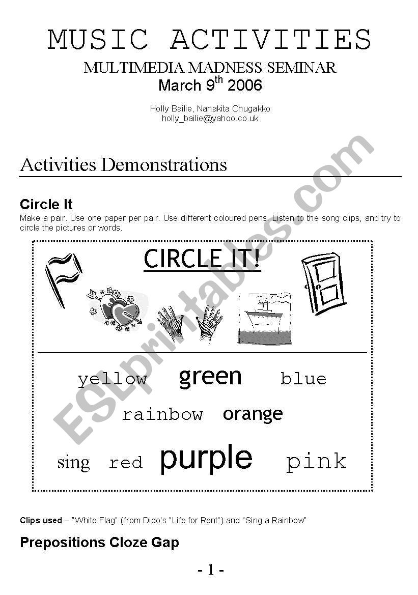 music worksheet