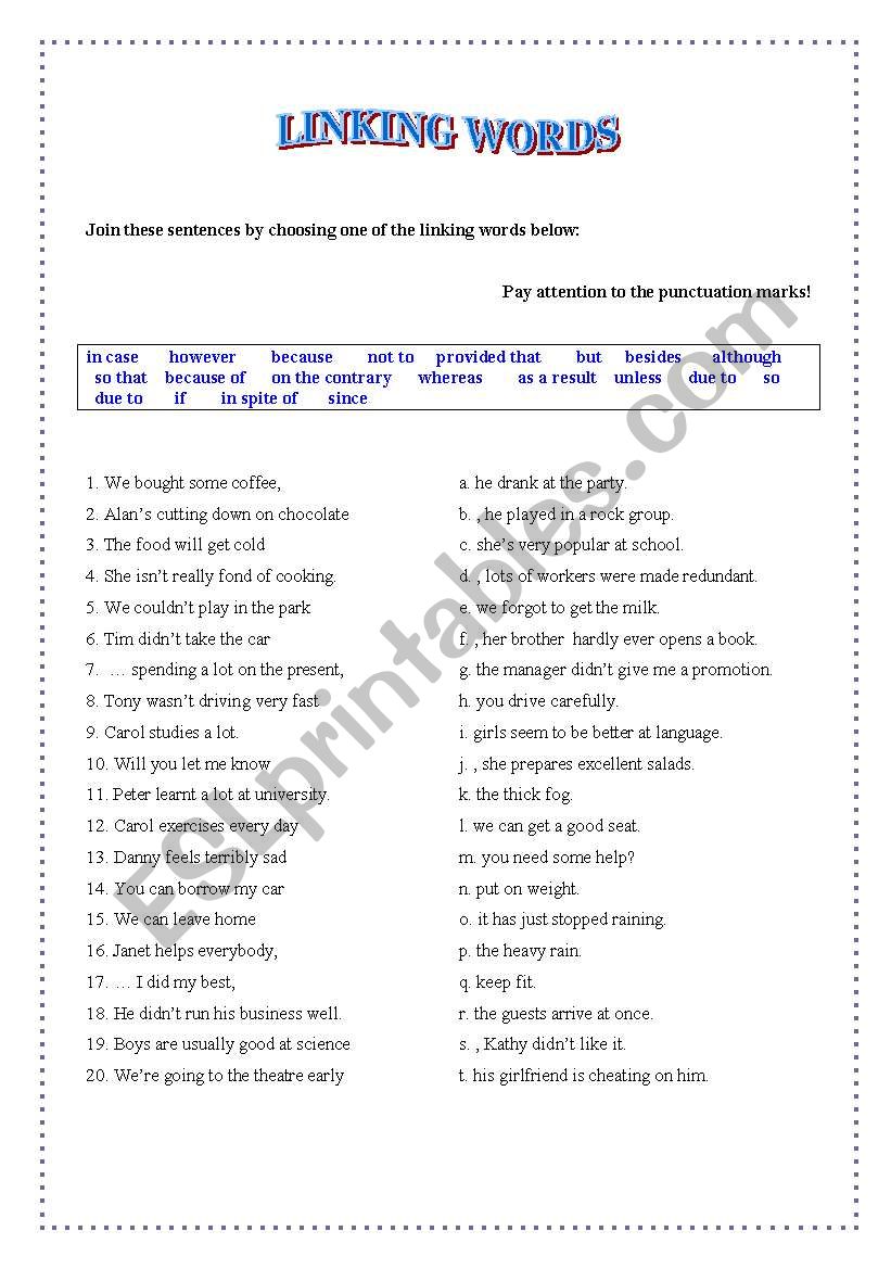 Linking words worksheet