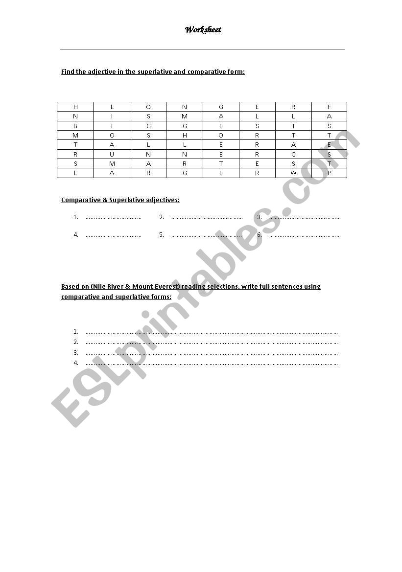 Superlative & comparative worksheet