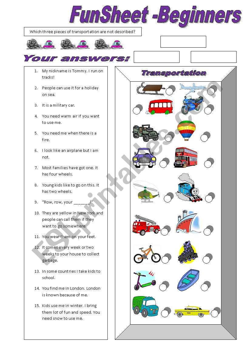 FunSheet Beginners (Transportation)