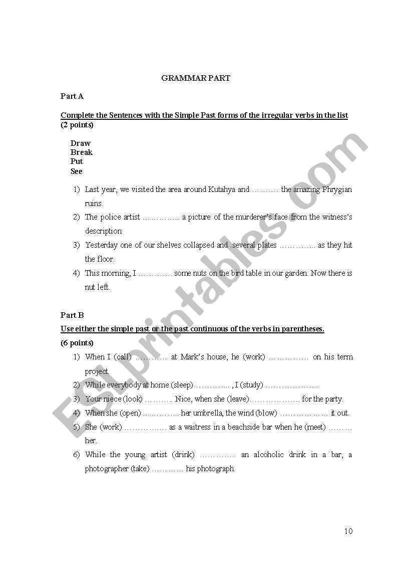 simple past - past continuous worksheet