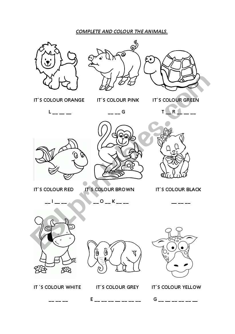 THE ANIMALS AND THE COLOURS worksheet