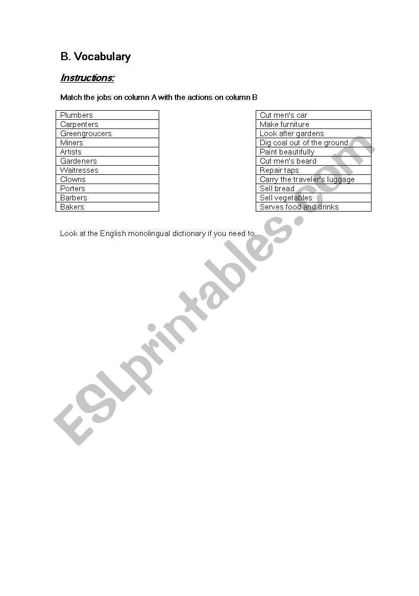 Jobs worksheet