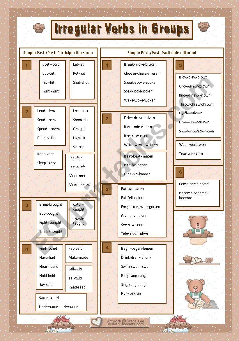 Irregular Verbs in Groups worksheet