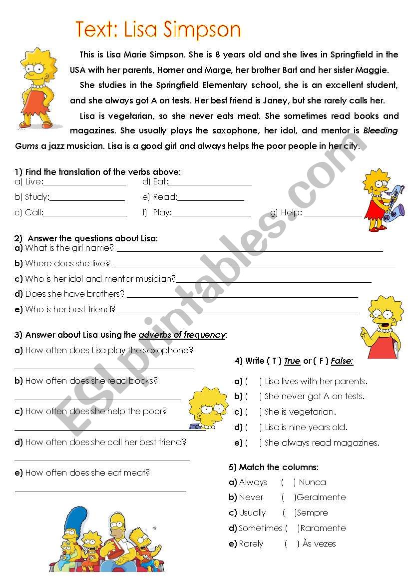 Text: Lisa Marie Simpson worksheet