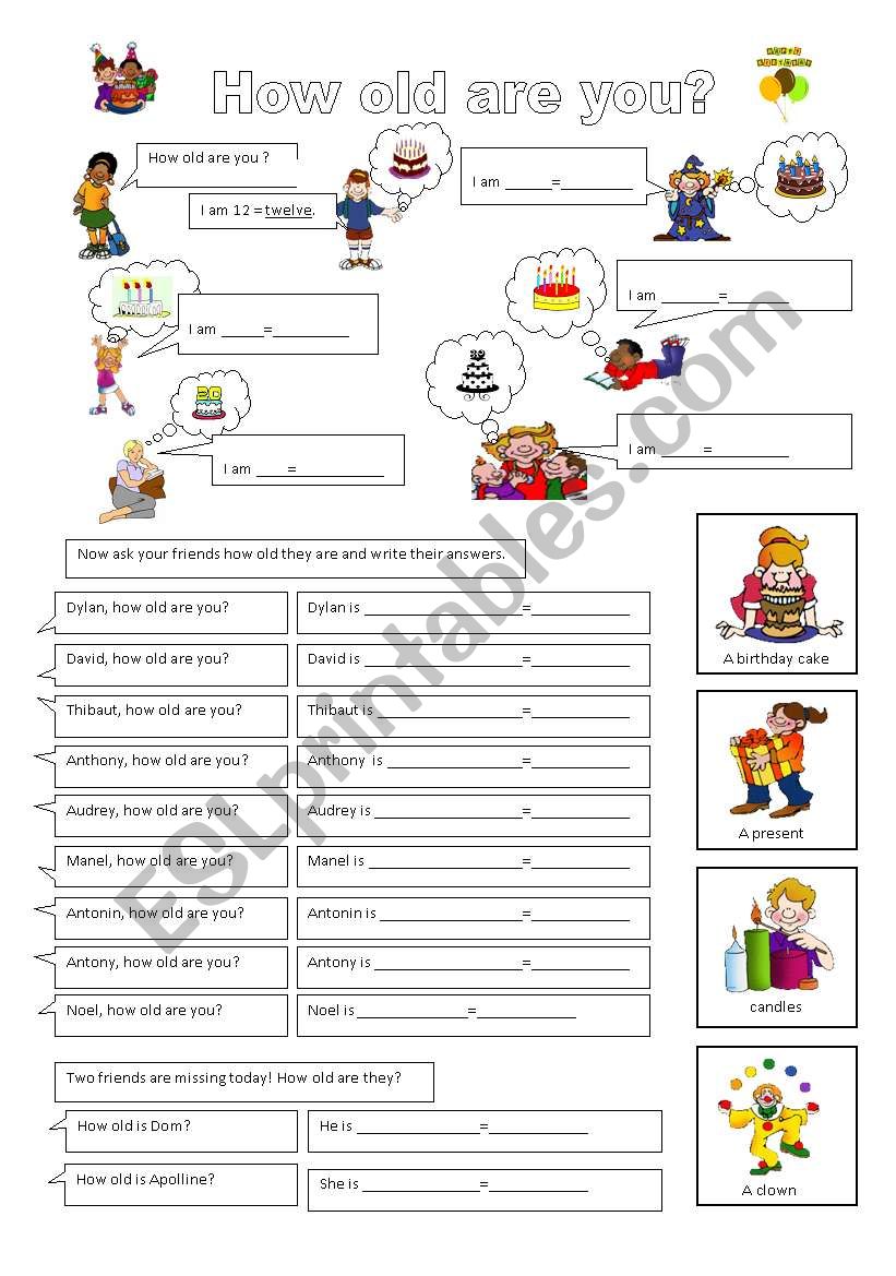 how old are you? worksheet