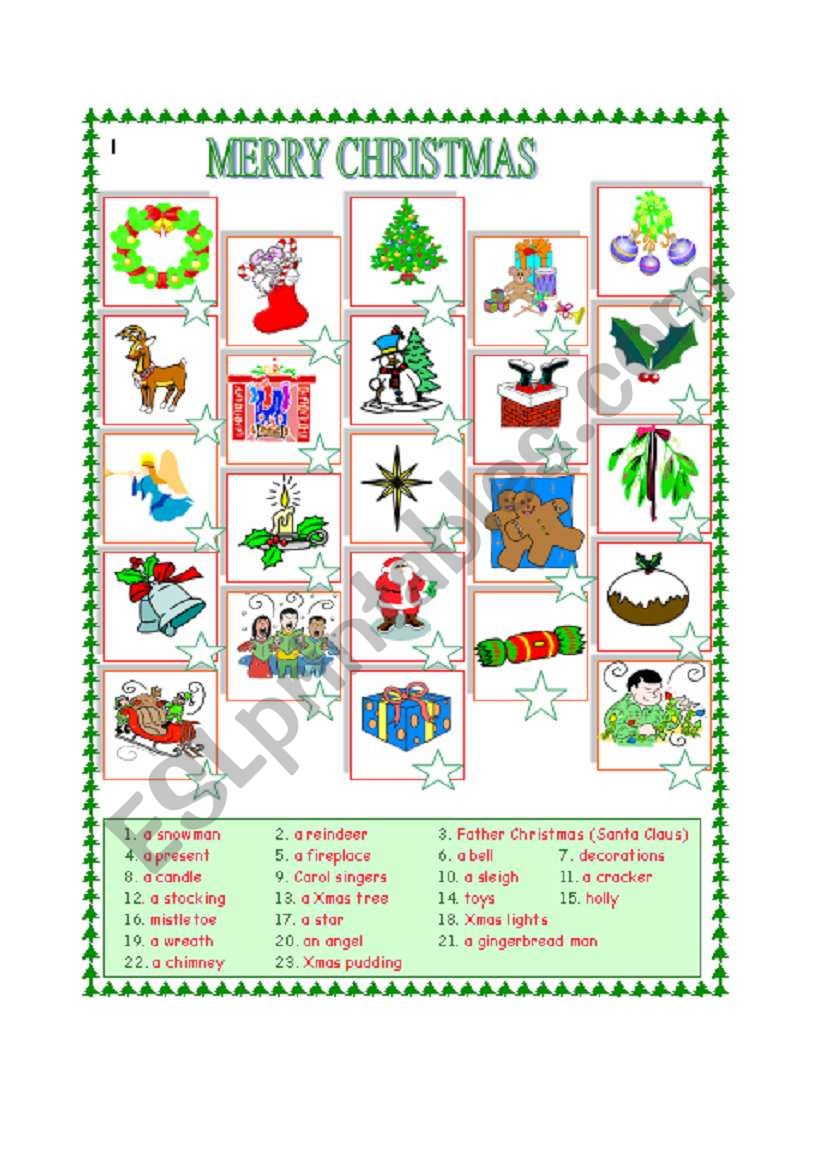 Christmas vocabulary worksheet