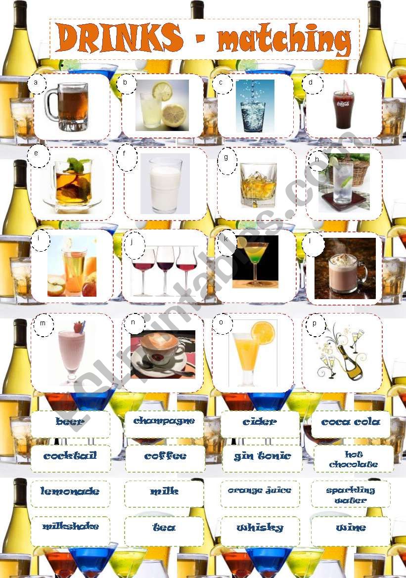 DRINKS - MATCHING worksheet