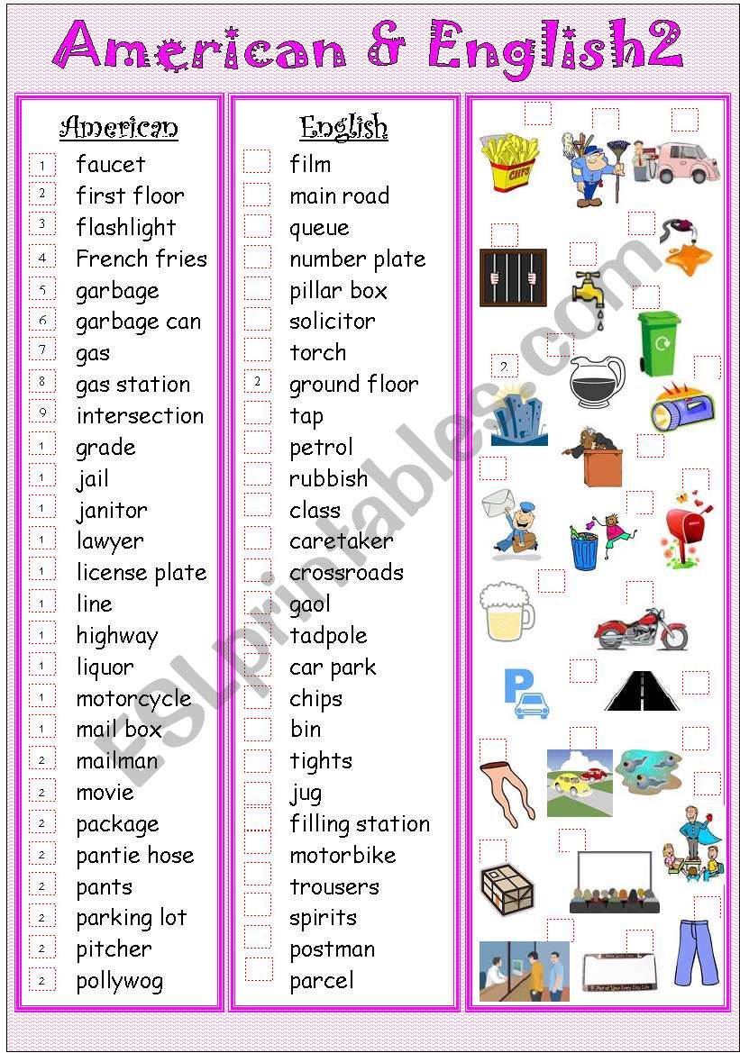 American&English2 worksheet