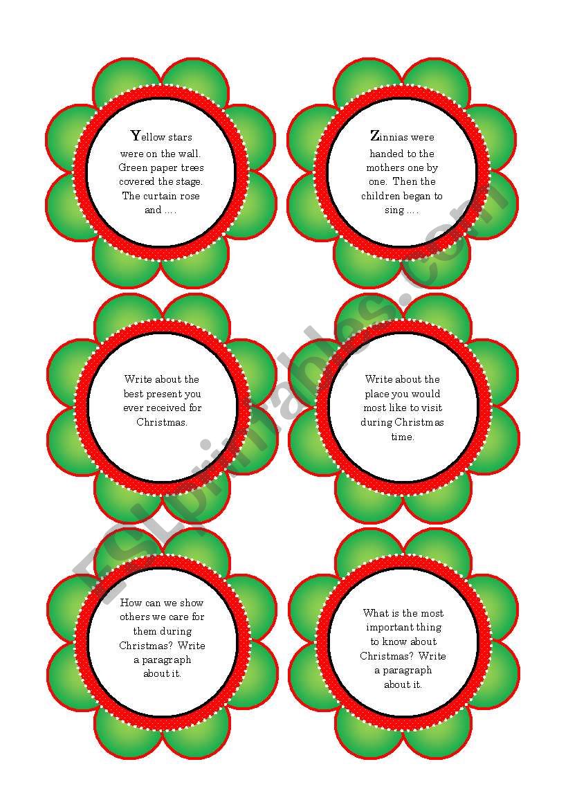 Christmas Story Starter Cards 26 Story Starters And 4 Topic Ideas 30 Cards Esl Worksheet By Pinky Makus