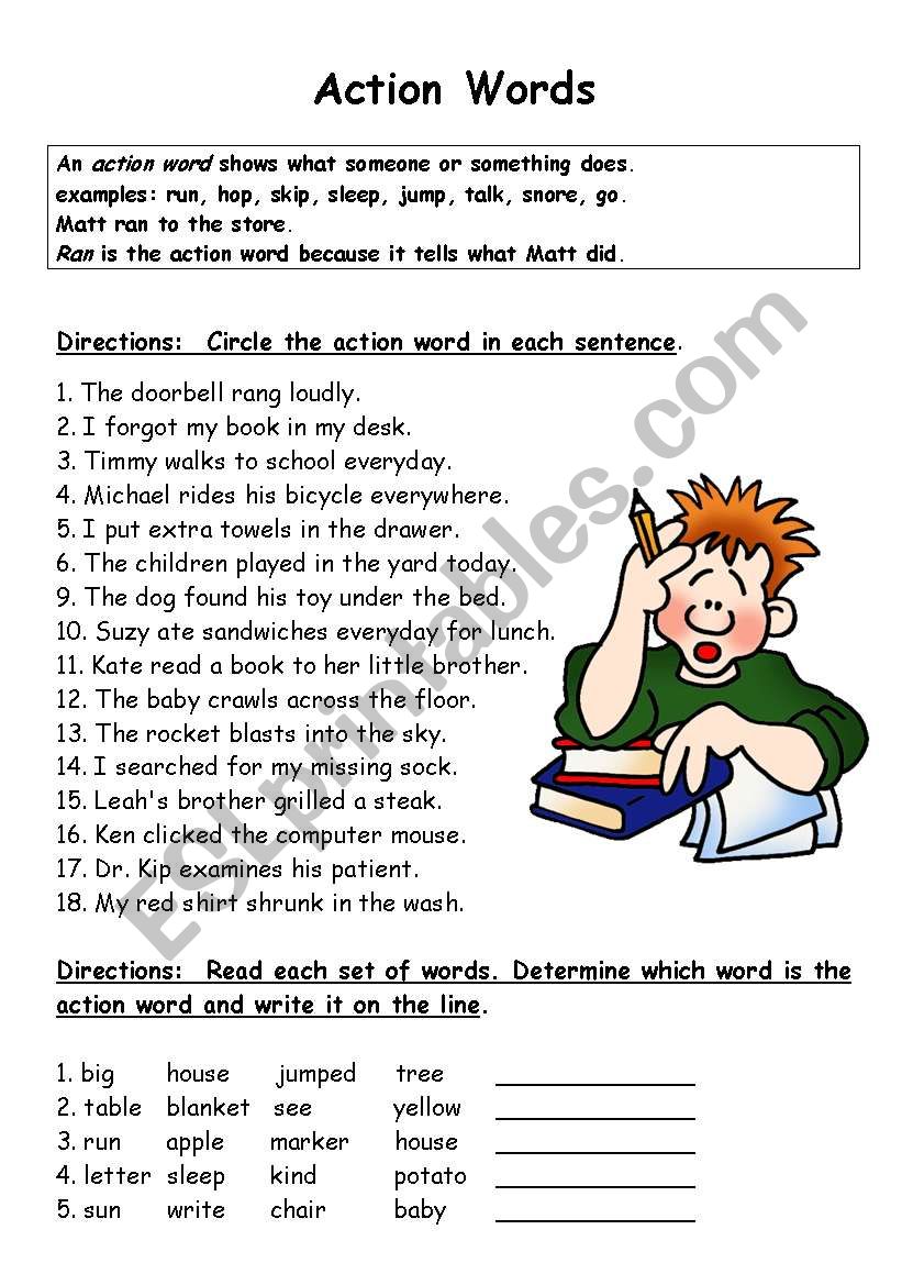 Action words worksheet