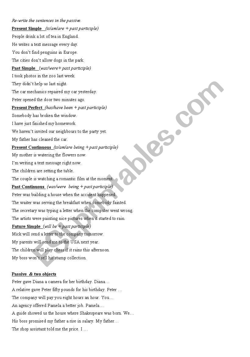 passive voice in six tenses worksheet