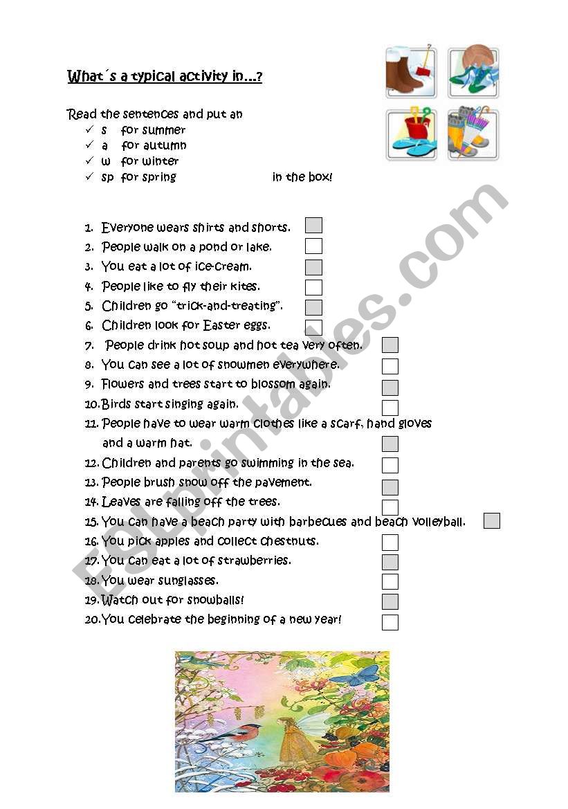 Seasonal actvities worksheet