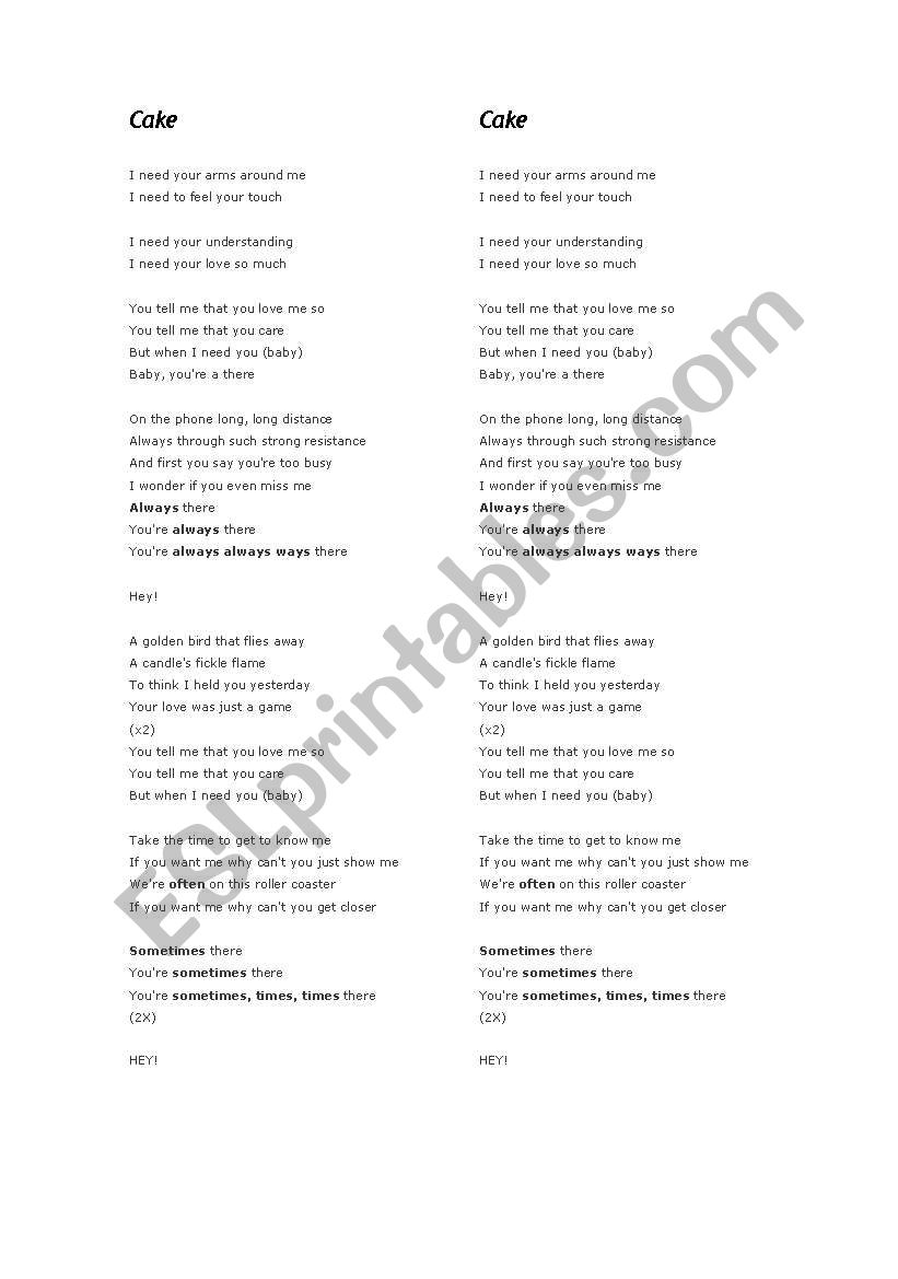 Never There worksheet