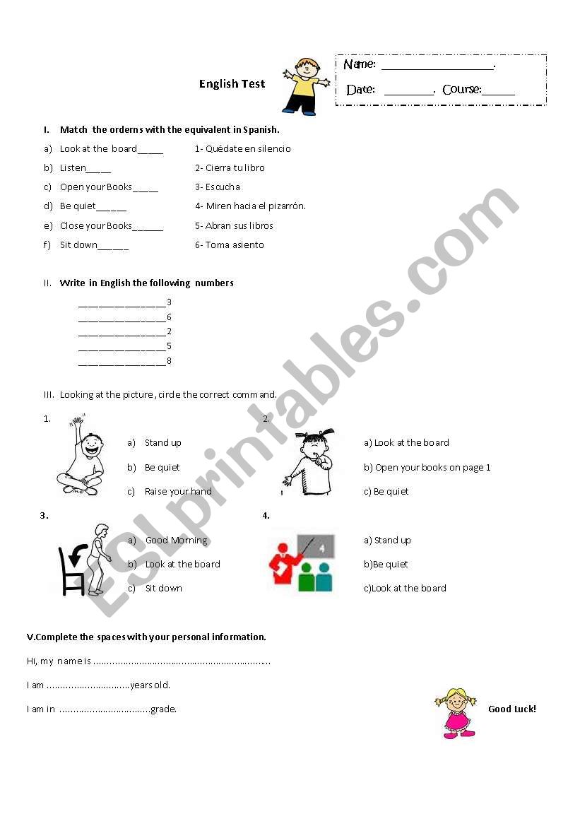 english test worksheet