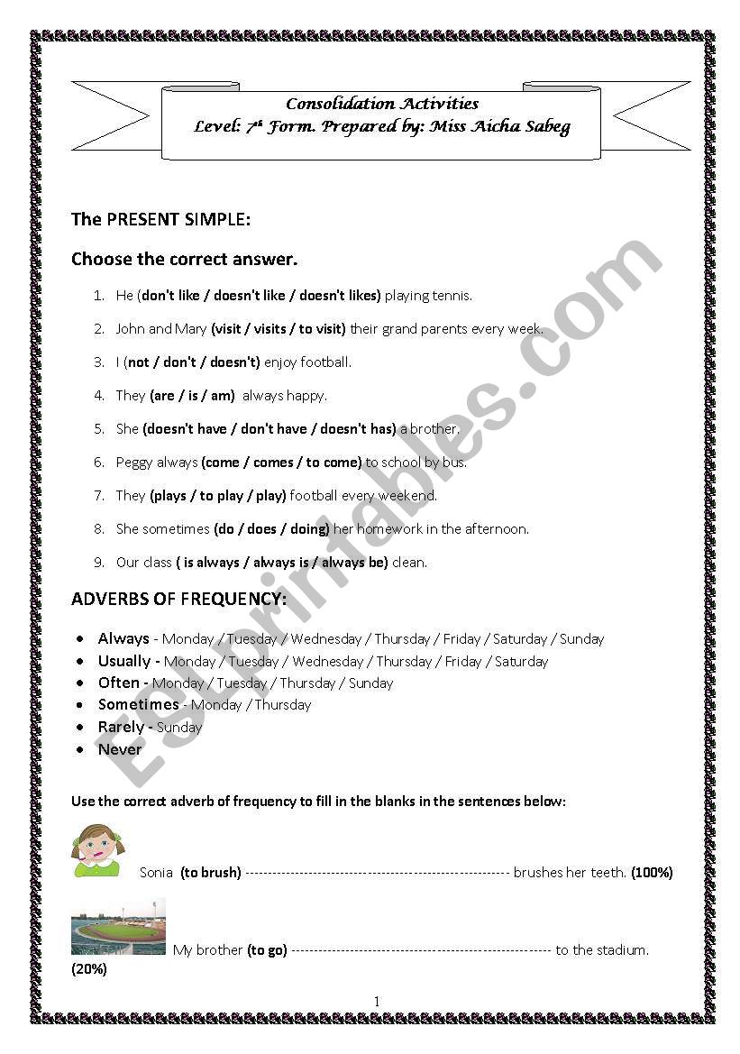 Adverbs of Frequency worksheet