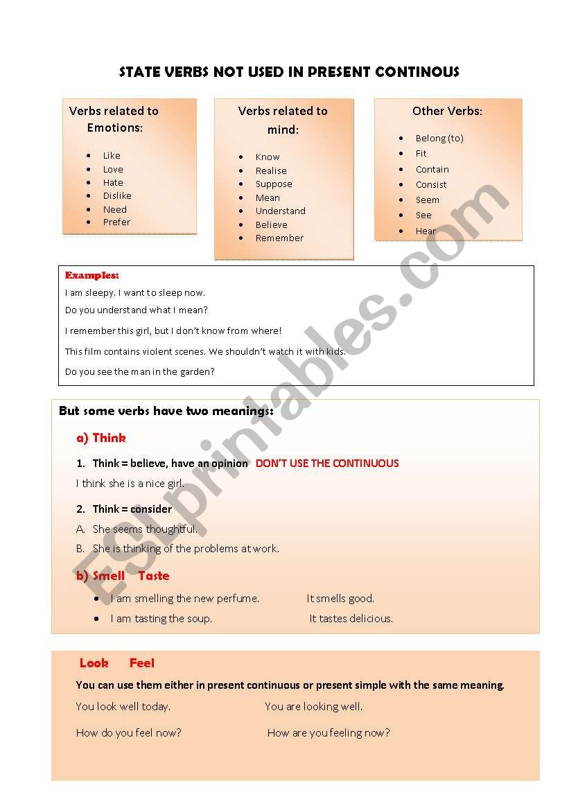 state verbs worksheet