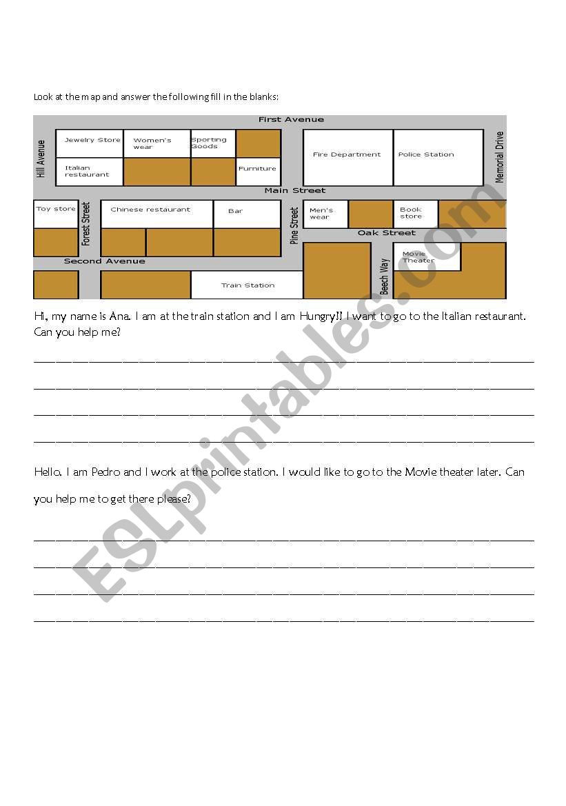 Giving directions worksheet worksheet