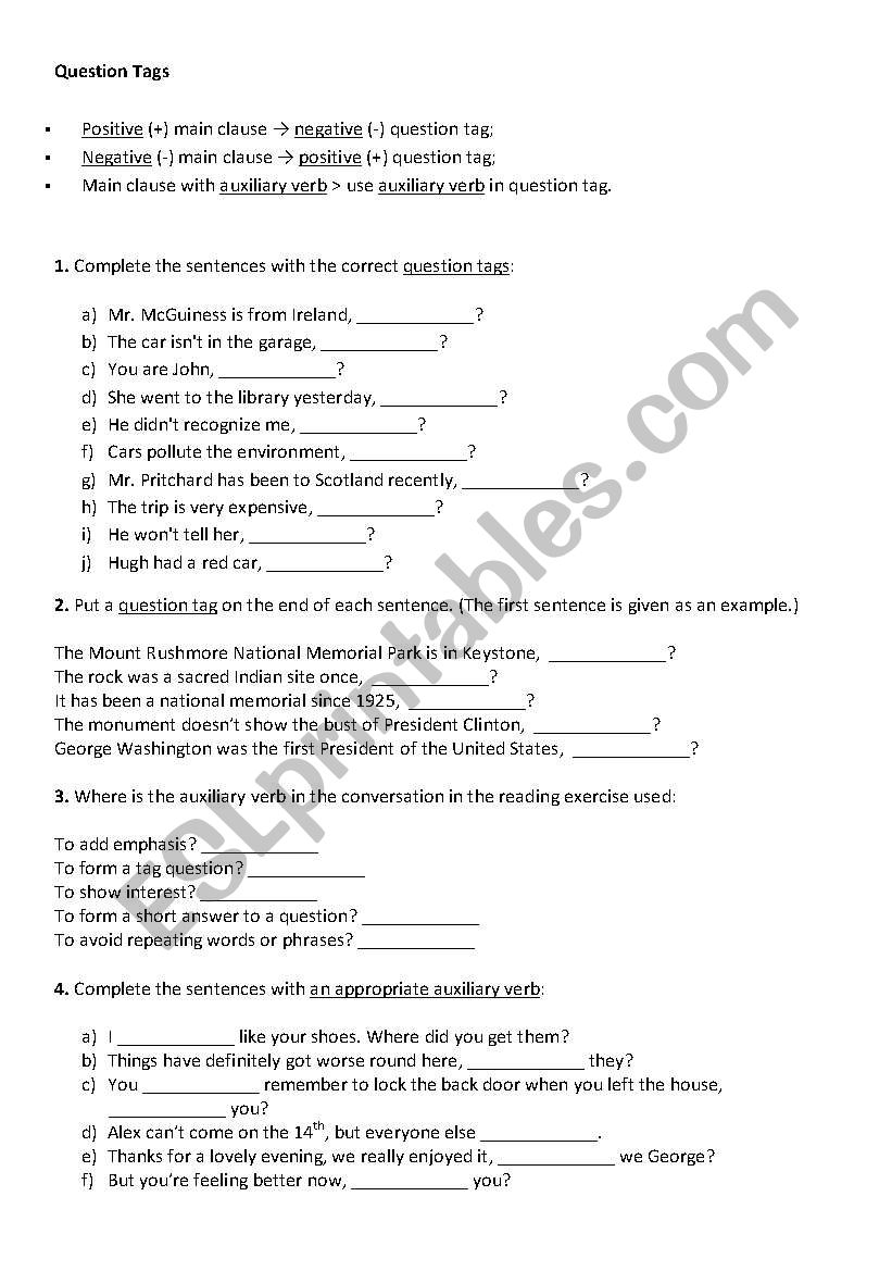 Tag Questions worksheet