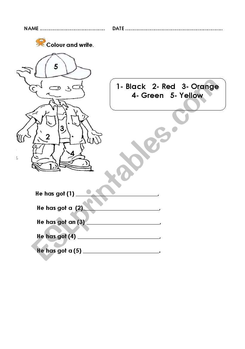 Clothes colour worksheet