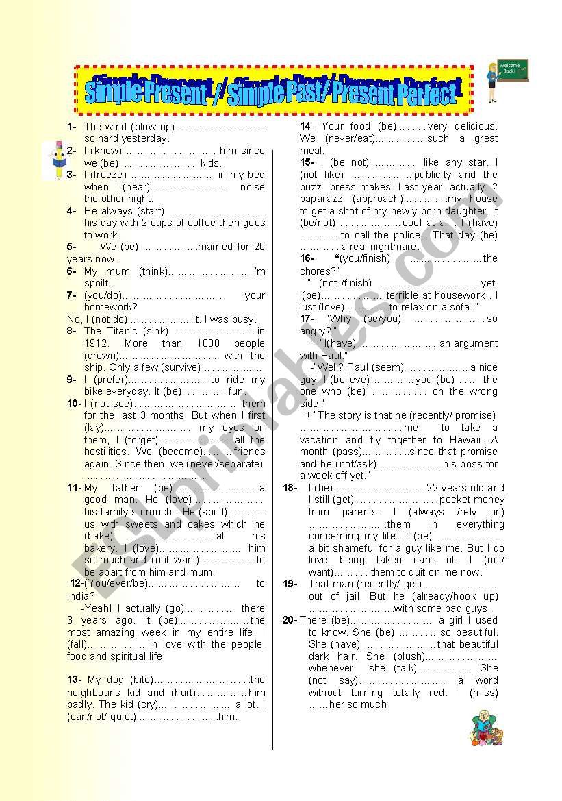  Simple Present / Simple Past / Present Perfect  Worksheet