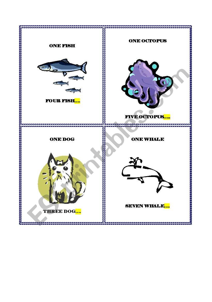 Animals and plural FLASHCARDS worksheet