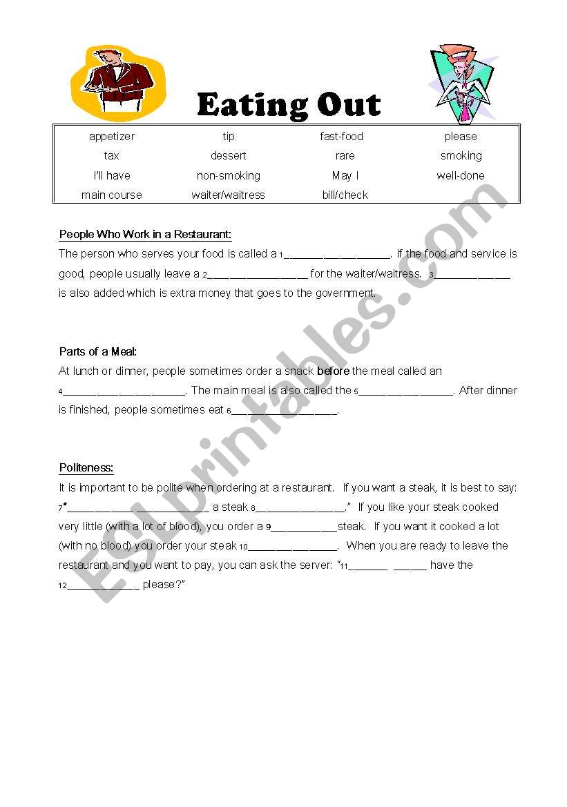 Restaurants, Ordering, Food worksheet