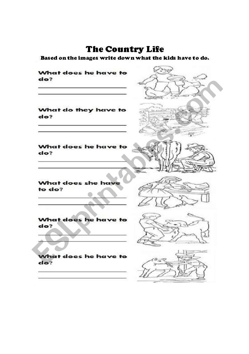 the country life worksheet