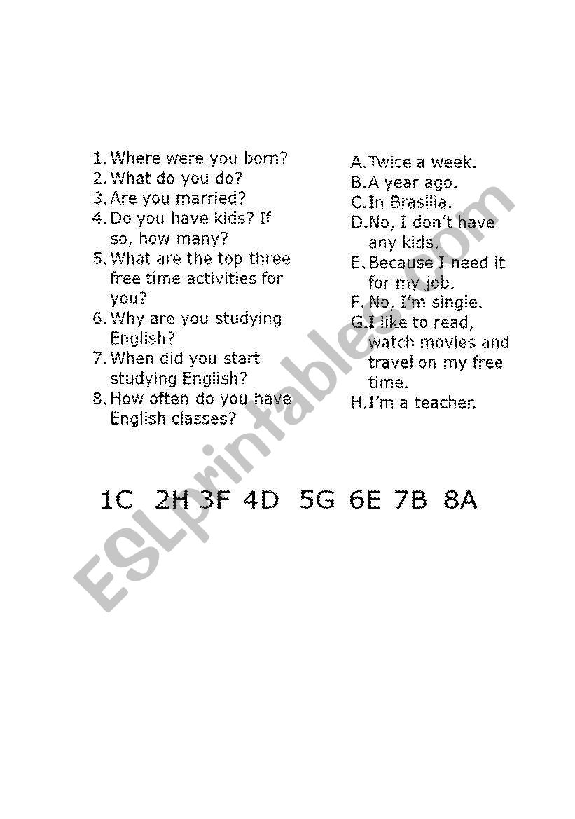 questions worksheet