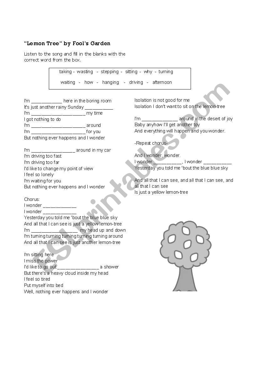 Lemon Tree by Fools Garden worksheet