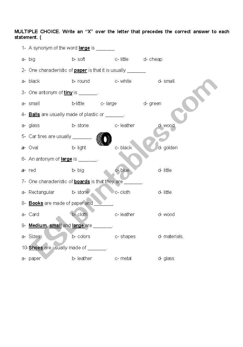 Description of objects worksheet