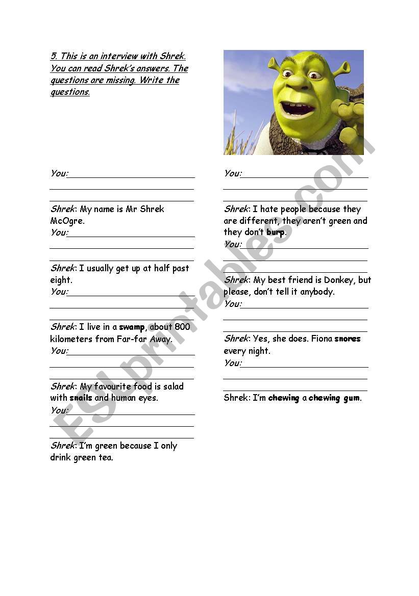 Interview  - Shrek  worksheet