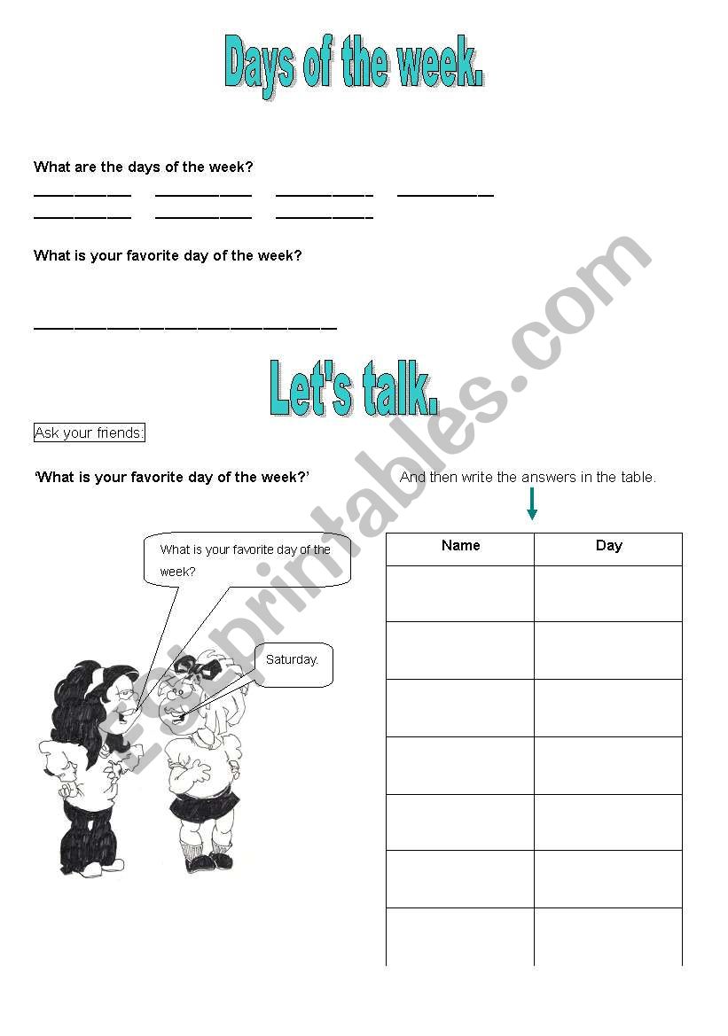 Days of the week. worksheet