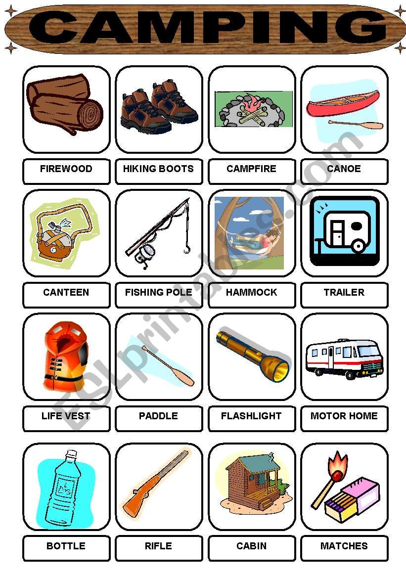 Camping vocabulary worksheet