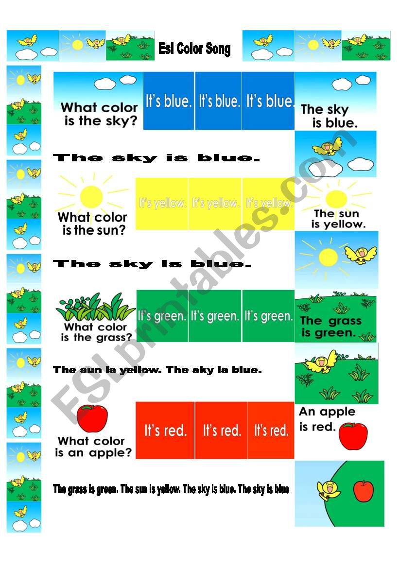 ESL Color song worksheet