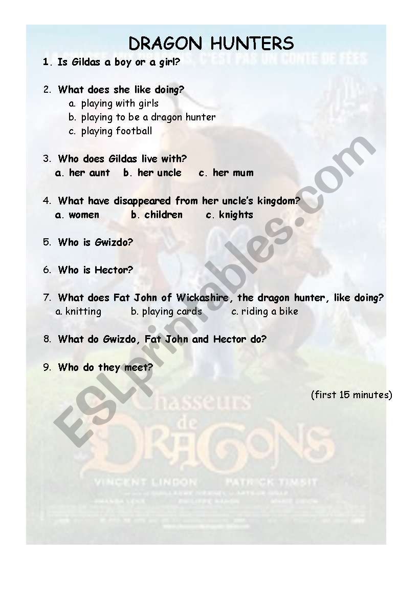 DRAGON HUNTER worksheet