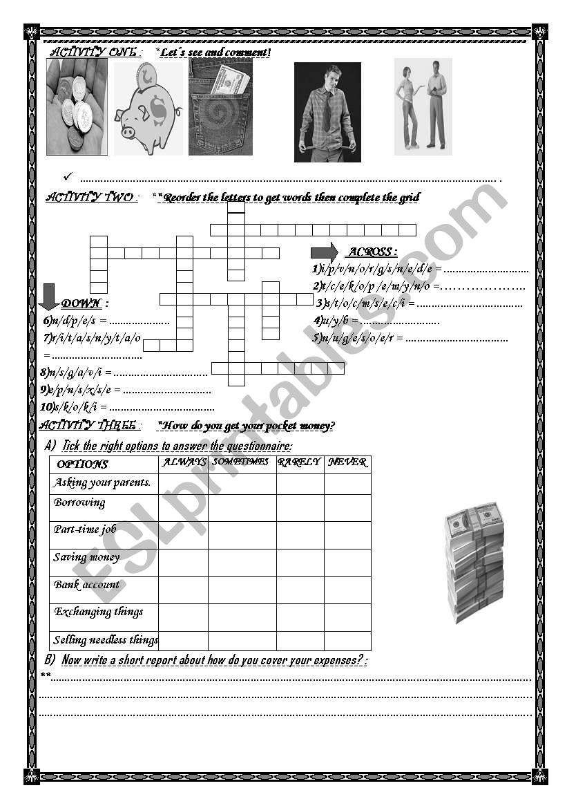 pocket money worksheet