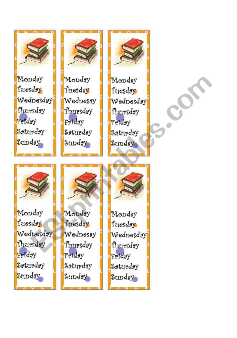Days of the week bookmarks worksheet