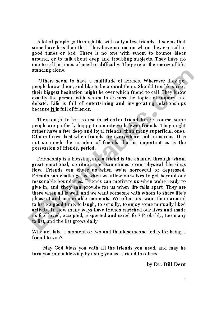 A Global test on: Friends and Friendship