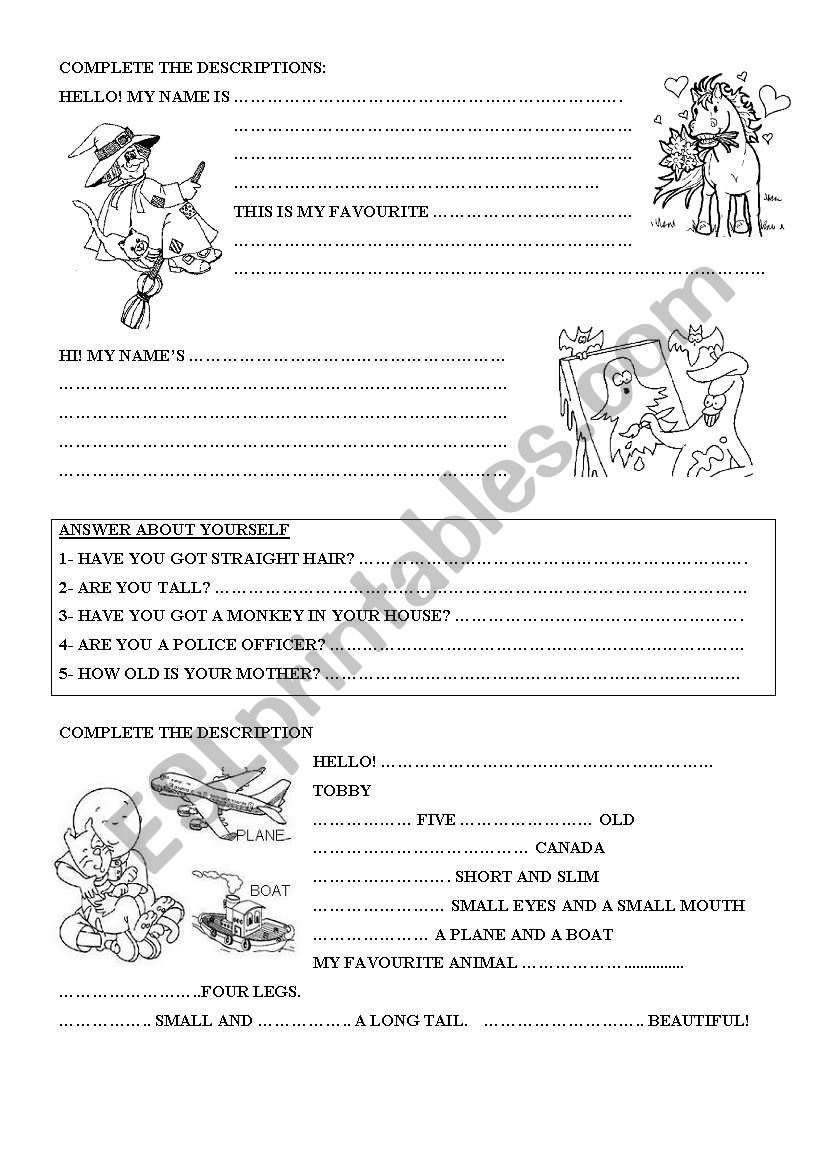 Descriptions worksheet