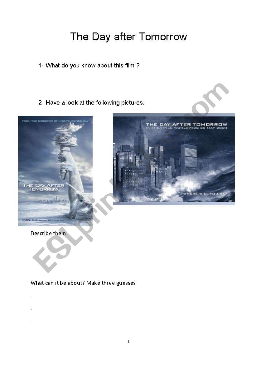 the Day after Tomorrow worksheet