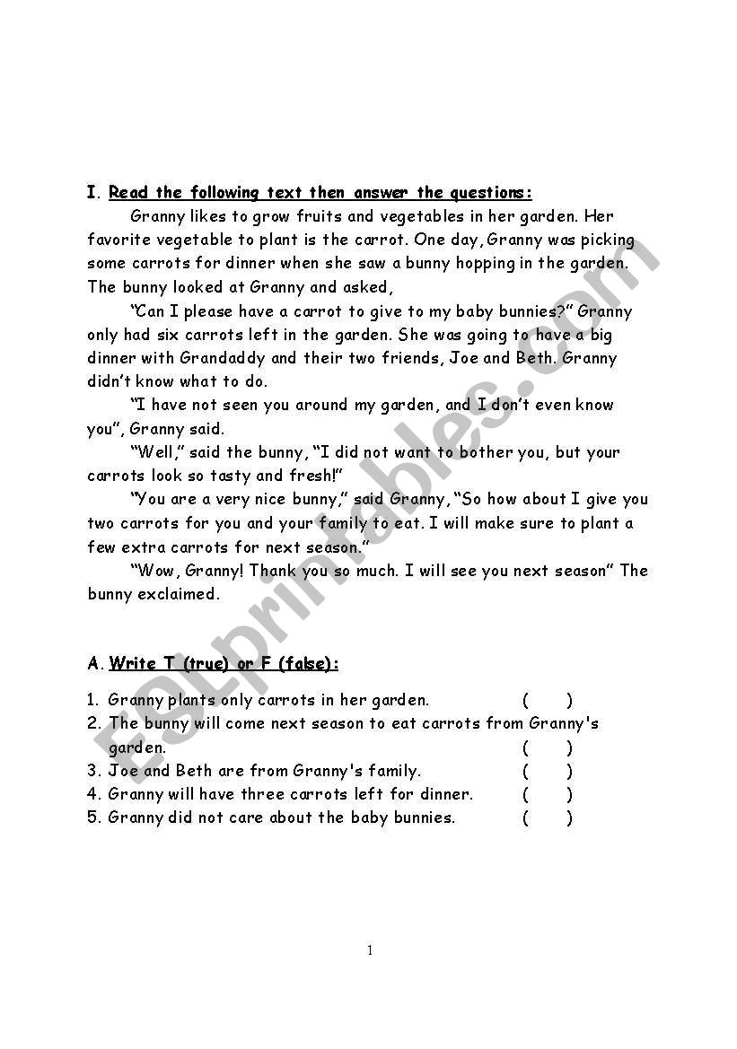 reading worksheet worksheet