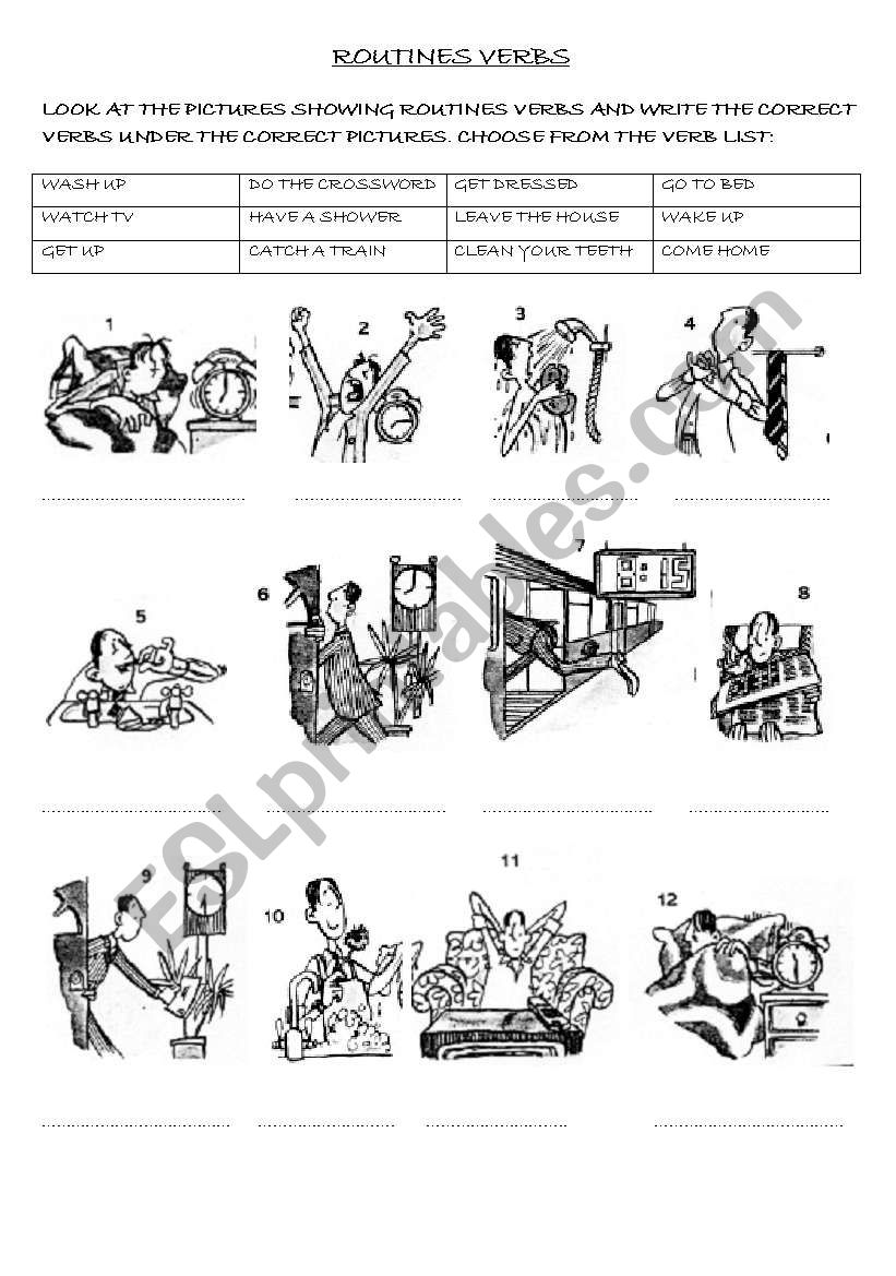 ROUTINES VERBS MATCHING EXERCISE