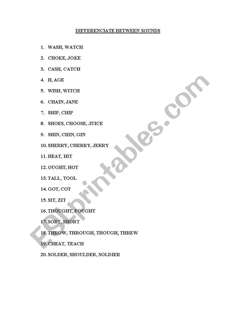 differenciate between sounds worksheet