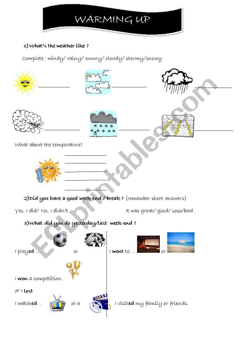 Warming up worksheet