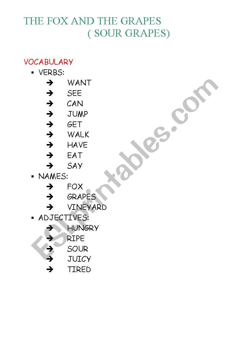 the fox and the grapes worksheet
